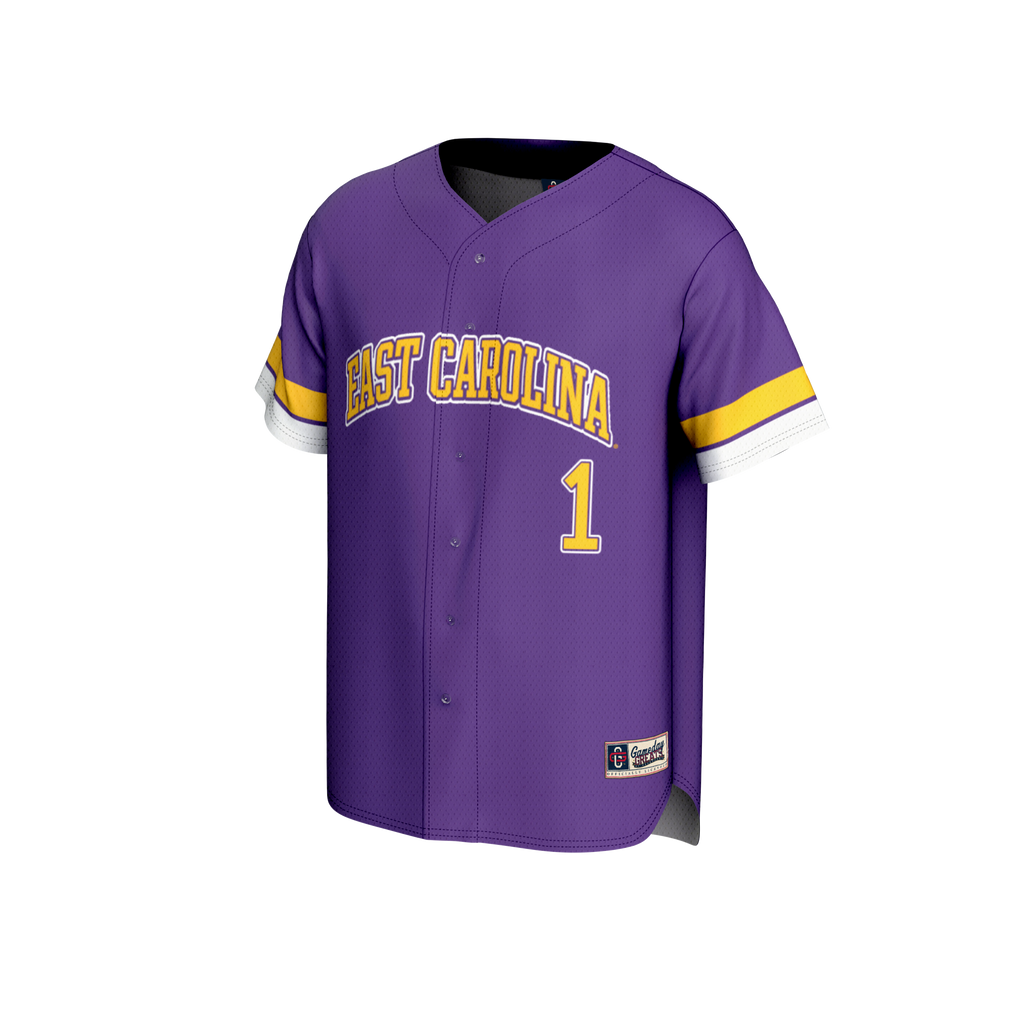 #1 ECU Pirates Lightweight Collegiate Baseball Fashion Jersey - Purple product image 3, provided for visual reference and