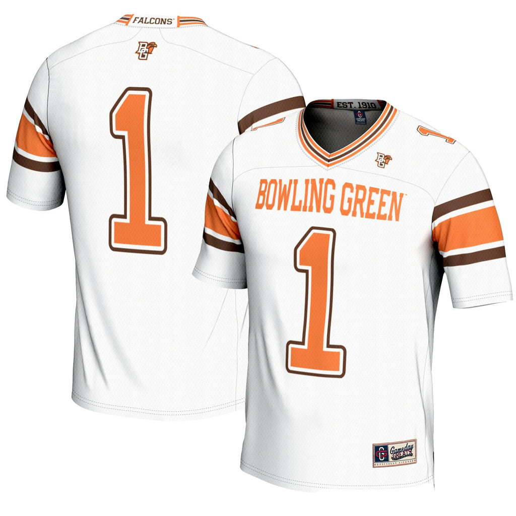 #1 Bowling Green St. Falcons Endzone Football Jersey - White product image 1, provided for visual reference and product