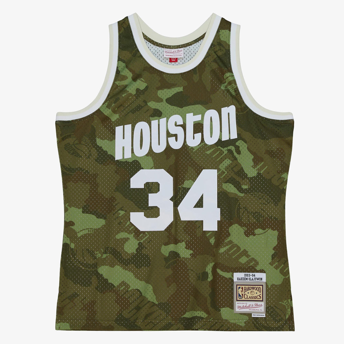 Houston Rockets Hakeem Olajuwon 1993 Ghost Camo Swingman Jersey - Green product image 3, provided for visual reference and