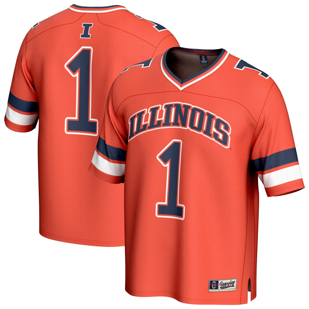 #1 Illinois Fighting Illini Collegiate Football Fashion Jersey - Orange product image 2, provided for visual reference and