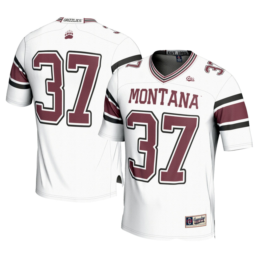 #37 Montana Grizzlies Football Jersey - White product image 1, provided for visual reference and product detail review