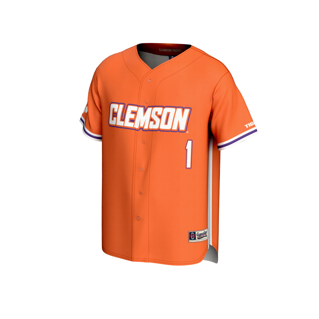#1 Clemson Tigers Lightweight Baseball Fashion Jersey - Orange product image 3, provided for visual reference and product