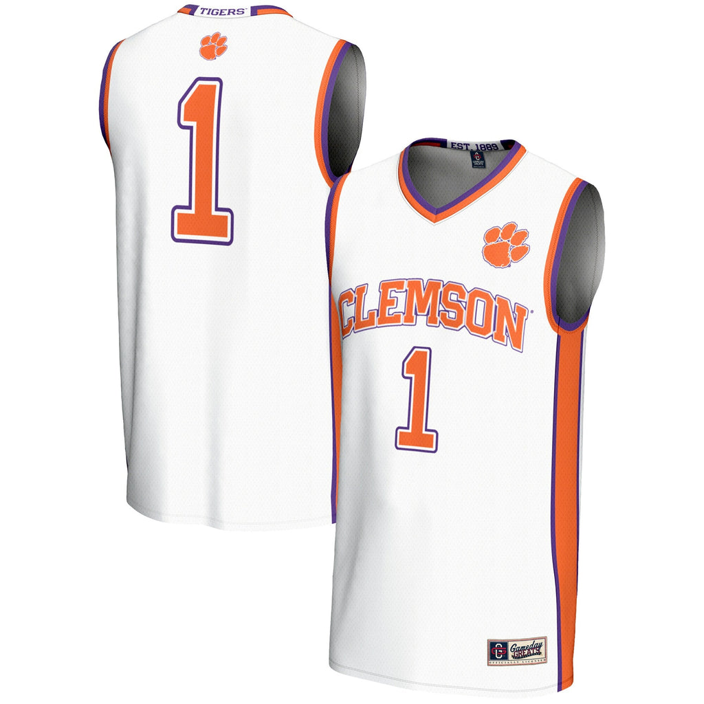 #1 Clemson Tigers Lightweight Basketball Jersey - White product image 1, provided for visual reference and product detail