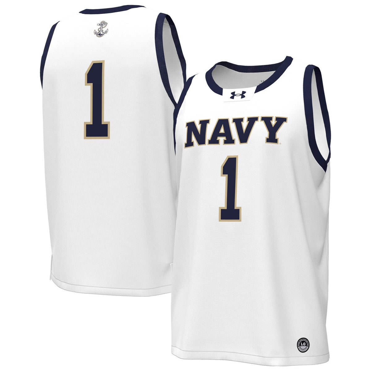 Navy Midshipmen #1 Replica Basketball Jersey - White product image 2, provided for visual reference and product detail review