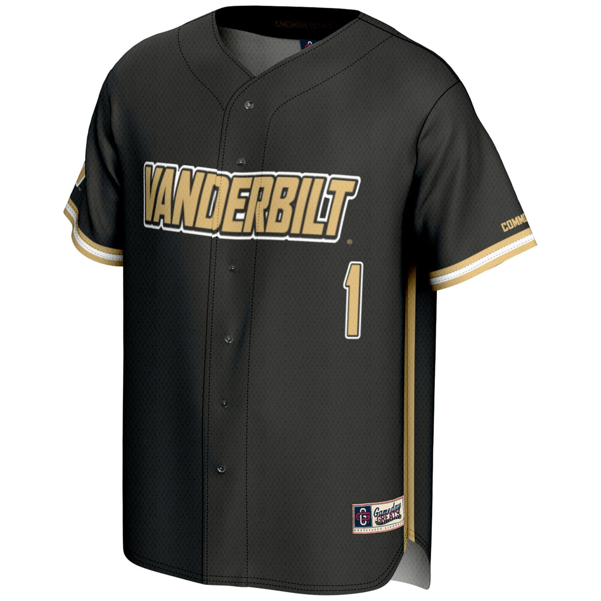 #1 Vanderbilt Commodores Lightweight Baseball Jersey - Black product image 3, provided for visual reference and product