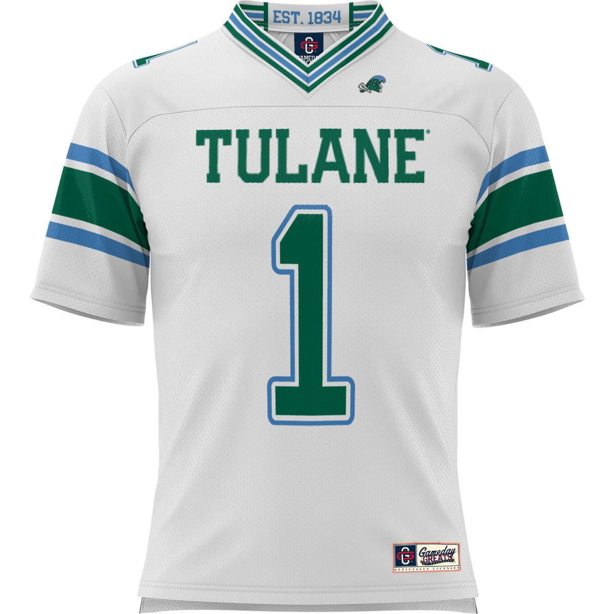 #1 Tulane Green Wave Football Jersey - White product image 3, provided for visual reference and product detail review