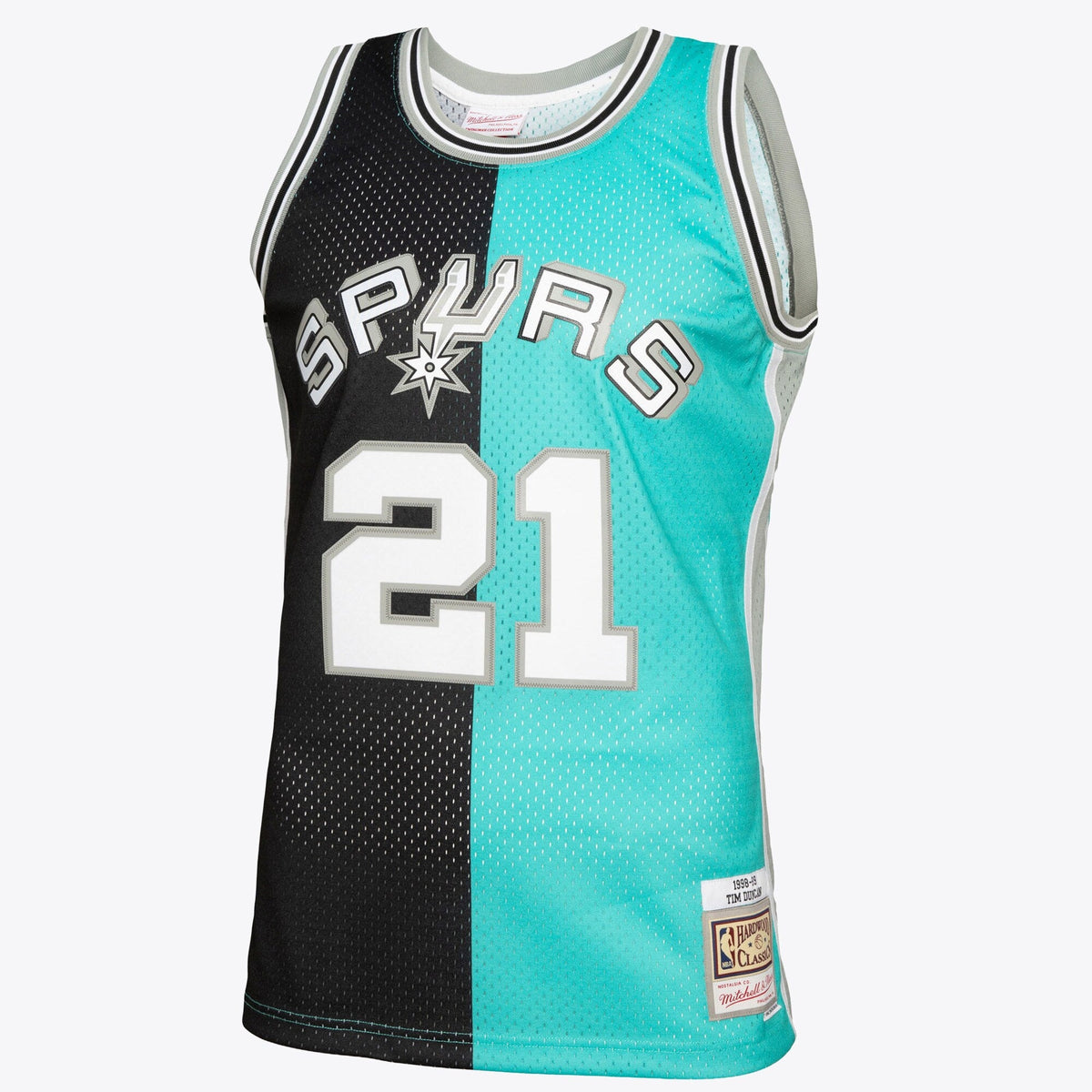 San Antonio Spurs Tim Duncan 1998 Split Swingman Jersey - Black/Teal product image 3, provided for visual reference and