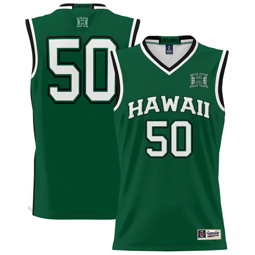 #50 Hawaii Rainbow Warriors Lightweight Basketball Jersey - Green product image 1, provided for visual reference and product
