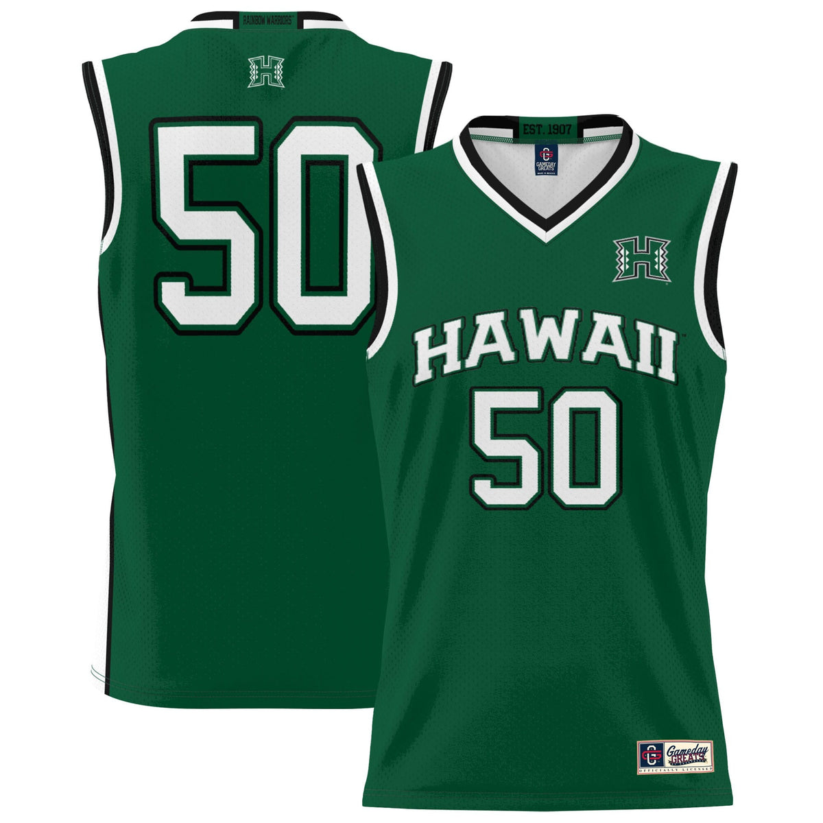 #50 Hawaii Rainbow Warriors Lightweight Basketball Jersey - Green product image 1, provided for visual reference and product