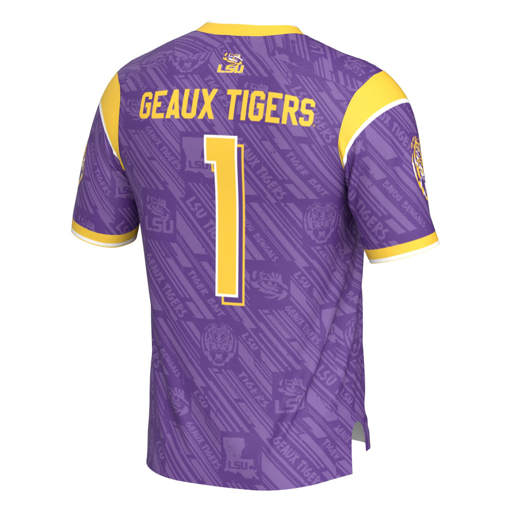 LSU Tigers #1 Purple Highlight Print Football Fashion Jersey product image 4, provided for visual reference and product