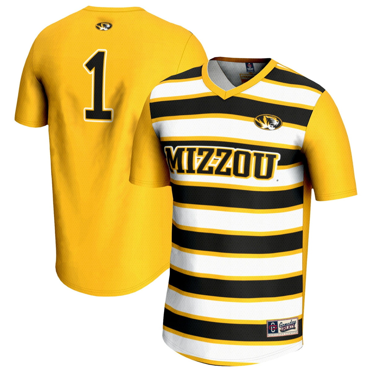 #1 Missouri Tigers Lightweight Soccer Fashion Jersey - Gold product image 1, provided for visual reference and product