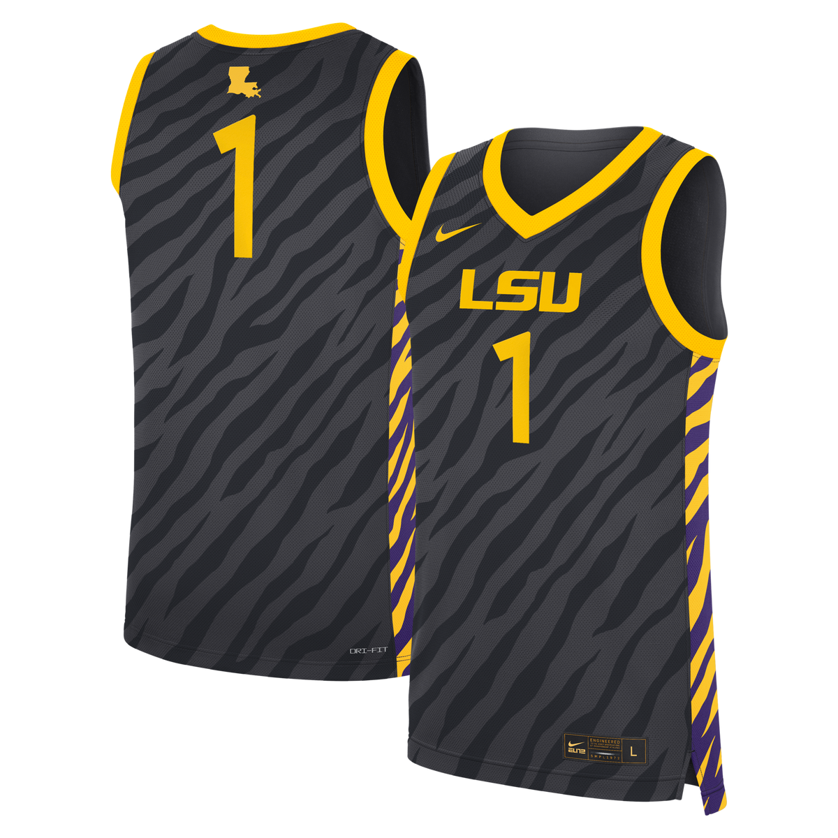 #1 Anthracite LSU Tigers Replica Basketball Jersey product image 1, provided for visual reference and product detail review