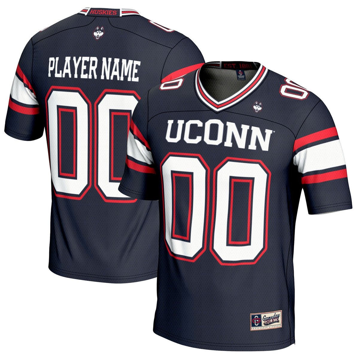 UConn Huskies NIL Pick-A-Player Football Jersey - Navy product image 2, provided for visual reference and product detail