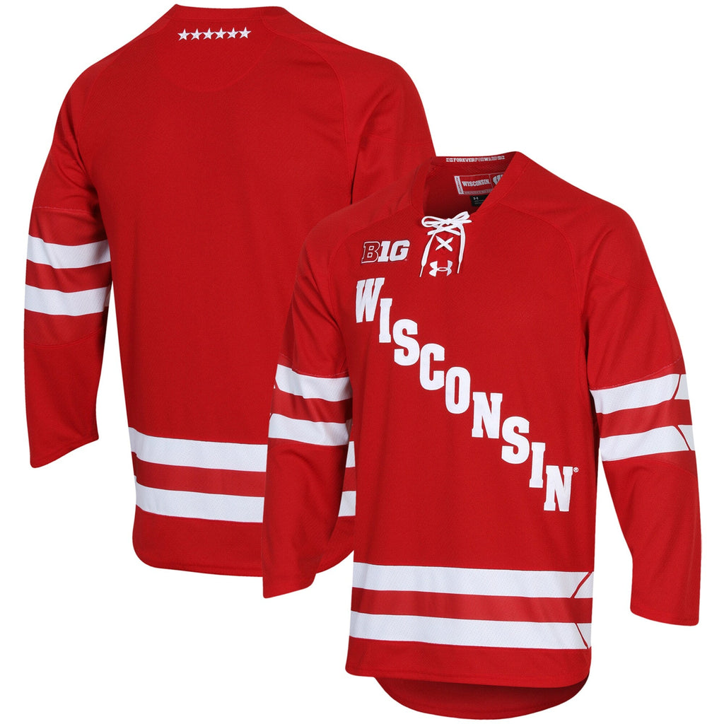Wisconsin Badgers Replica Hockey Jersey - Red product image 1, provided for visual reference and product detail review