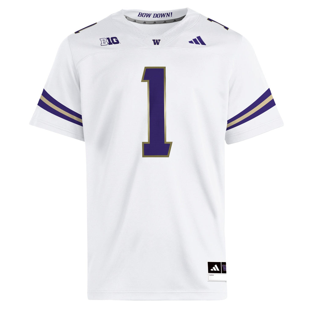 #1 White Washington Huskies Premier Jersey product image 3, provided for visual reference and product detail review