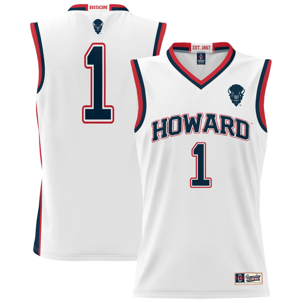 #1 Howard Bison Lightweight Basketball Jersey - White product image 1, provided for visual reference and product detail