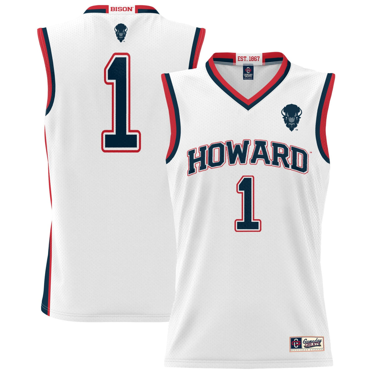 #1 Howard Bison Lightweight Basketball Jersey - White product image 1, provided for visual reference and product detail