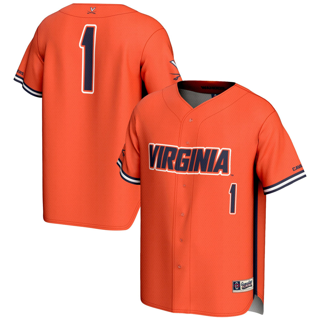 #1 Virginia Cavaliers Lightweight Baseball Jersey - Orange product image 1, provided for visual reference and product detail