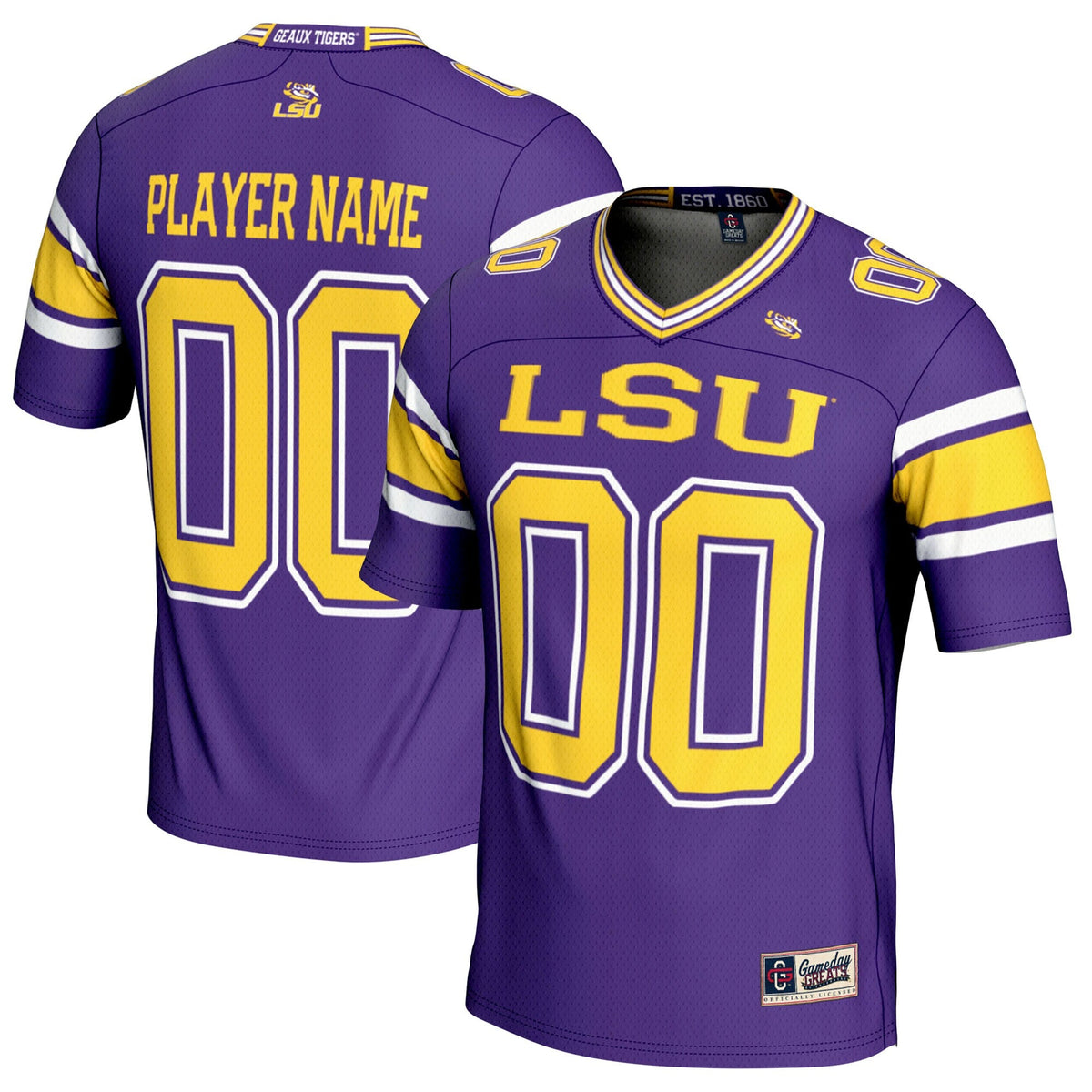 LSU Tigers NIL Pick-A-Player Football Jersey - Purple product image 1, provided for visual reference and product detail