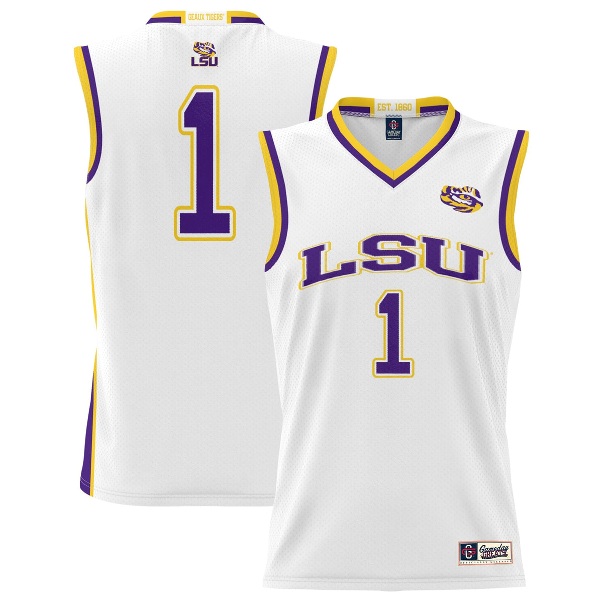 #1 LSU Tigers Lightweight Basketball Jersey - White product image 2, provided for visual reference and product detail review