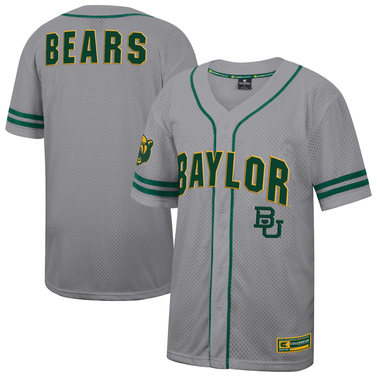 Baylor Bears Free Spirited Baseball Jersey - Gray product image 1, provided for visual reference and product detail review