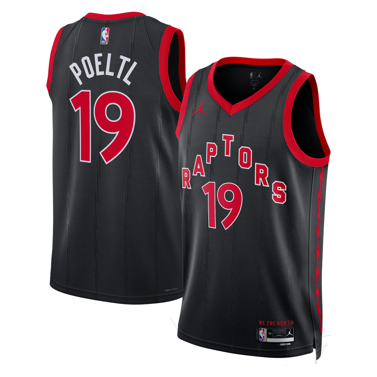 Toronto Raptors Statement Edition Swingman Jersey - Black - Jakob Poeltl product image 1, provided for visual reference and