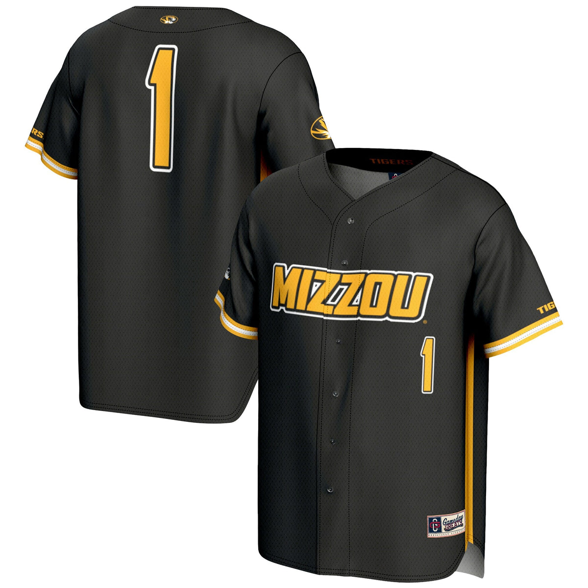 #1 Missouri Tigers Lightweight Baseball Jersey - Black product image 1, provided for visual reference and product detail