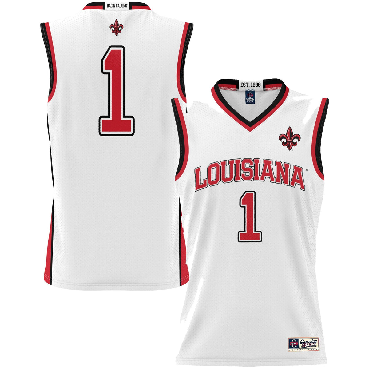 #1 Louisiana Ragin' Cajuns Lightweight Basketball Jersey - White product image 1, provided for visual reference and product