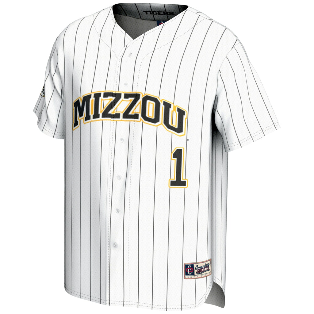 #1 Missouri Tigers Lightweight Baseball Jersey - White product image 3, provided for visual reference and product detail