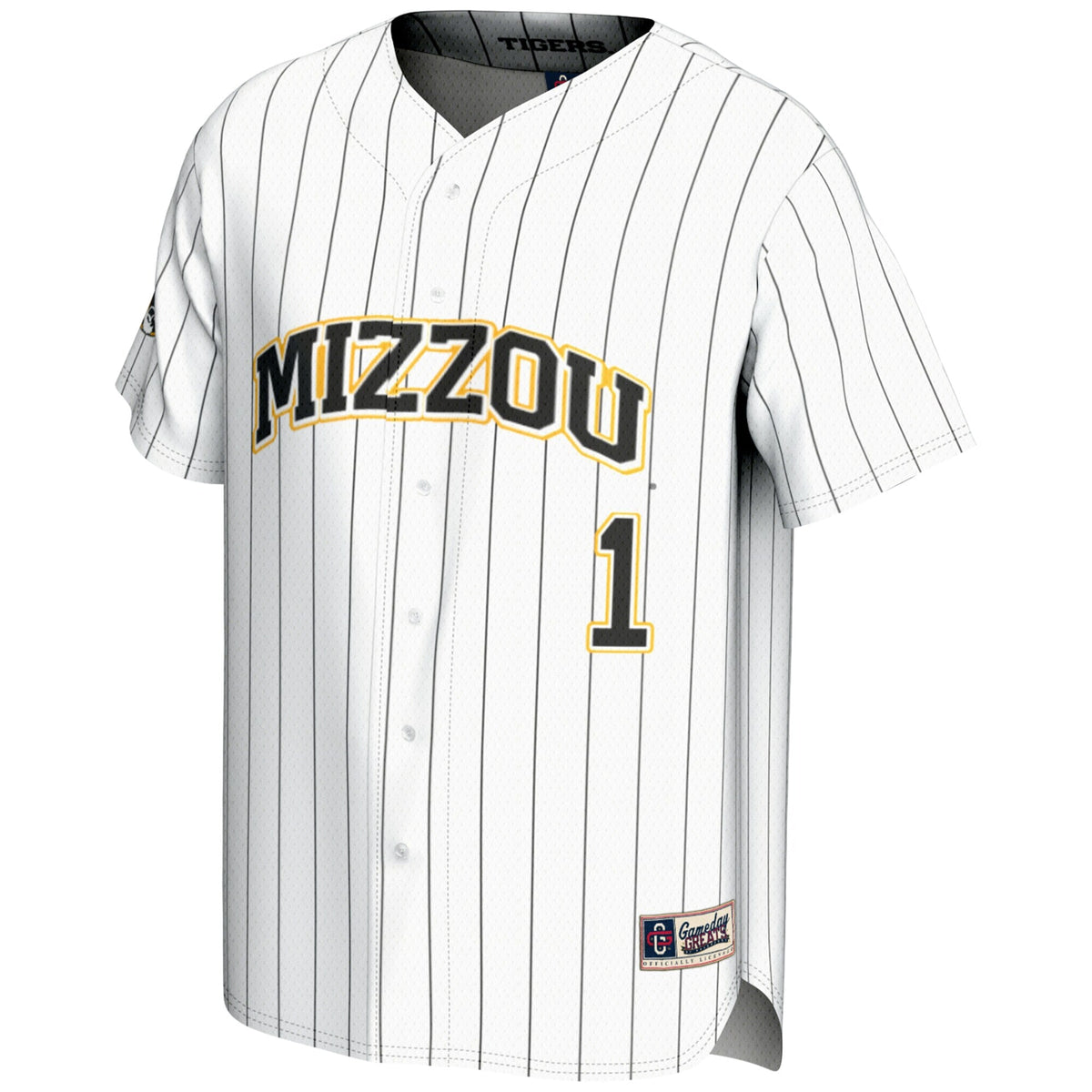 #1 Missouri Tigers Lightweight Baseball Jersey - White product image 3, provided for visual reference and product detail