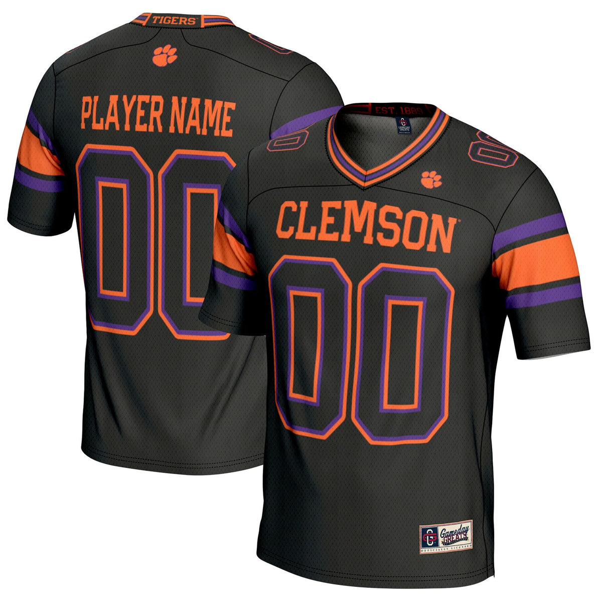 Clemson Tigers NIL Pick-A-Player Football Jersey - Black product image 1, provided for visual reference and product detail