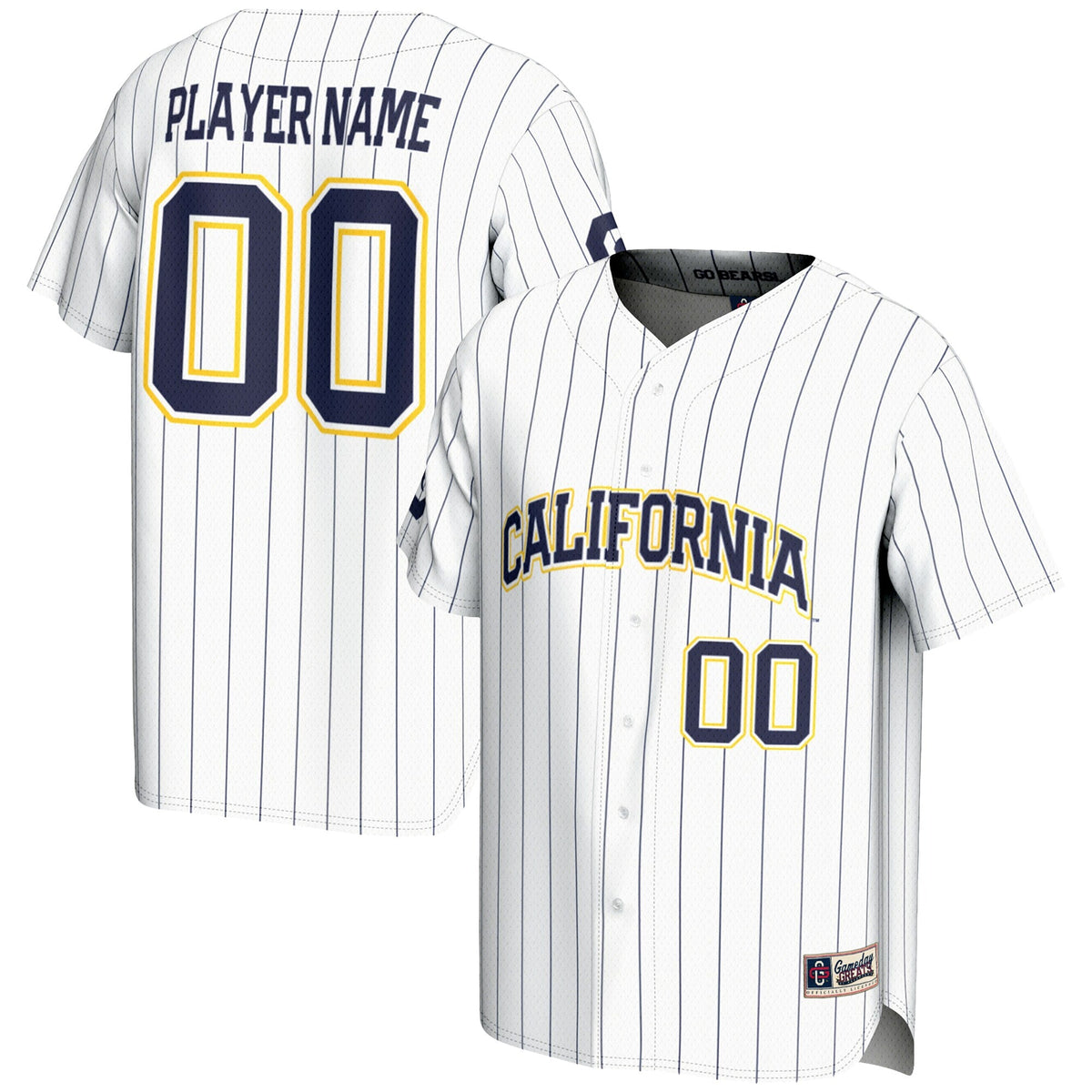 Cal Bears NIL Pick-A-Player Lightweight Baseball Jersey - White product image 2, provided for visual reference and product