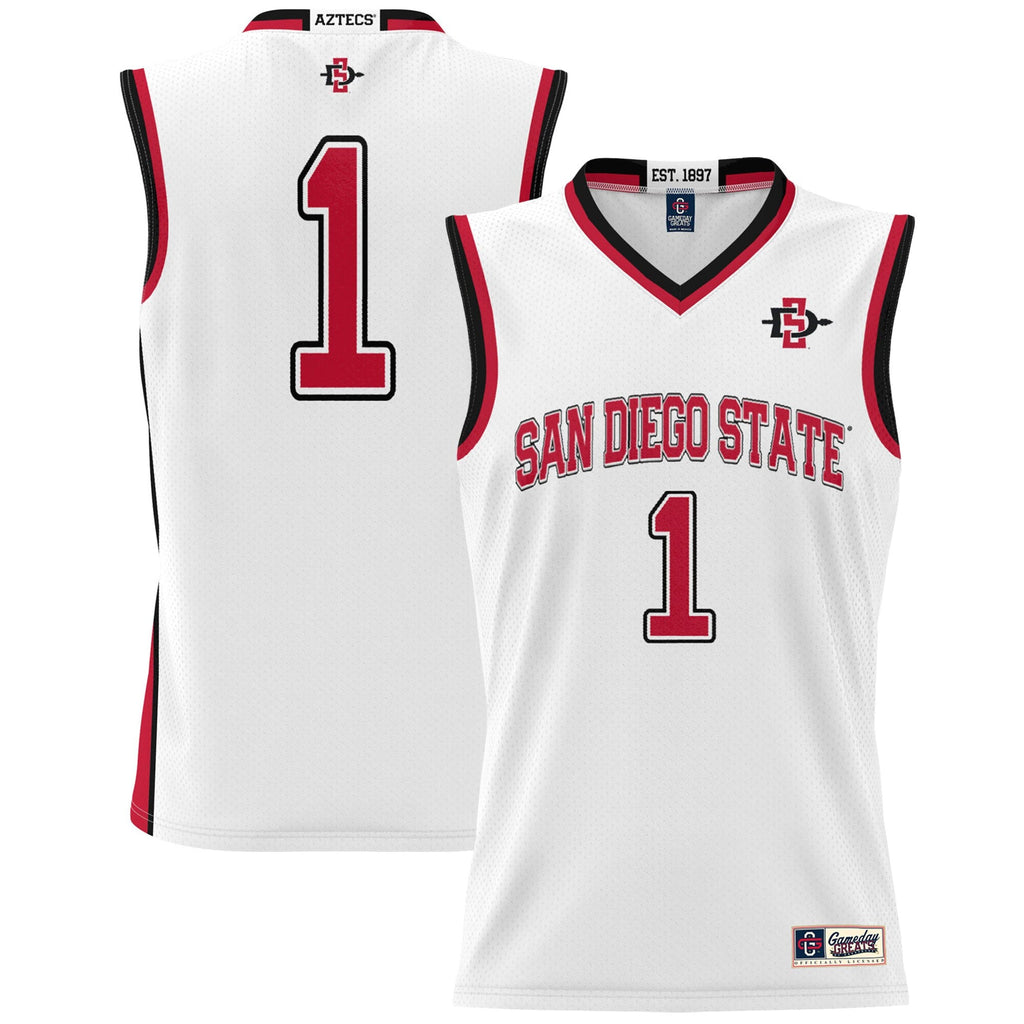 #1 San Diego State Aztecs Lightweight Basketball Fashion Jersey - White product image 1, provided for visual reference and