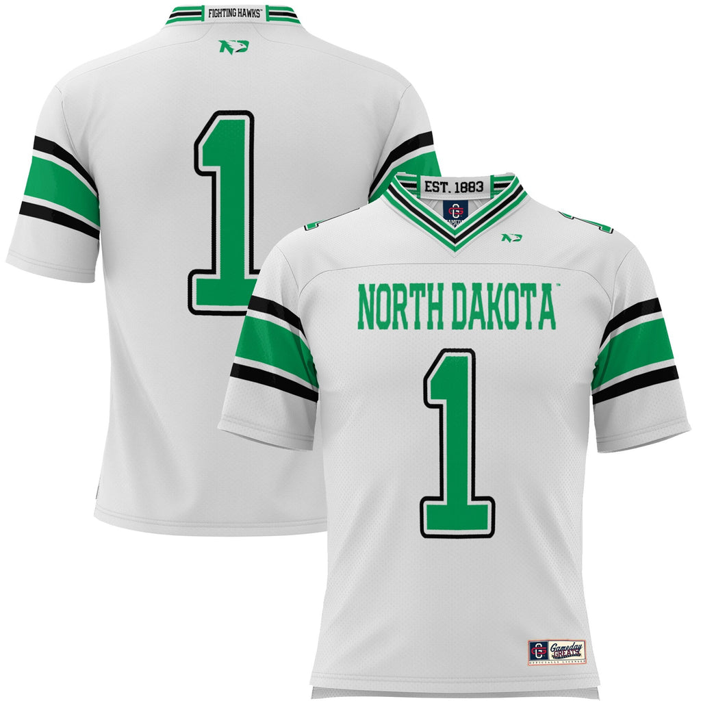 #1 North Dakota Endzone Football Jersey - White product image 2, provided for visual reference and product detail review