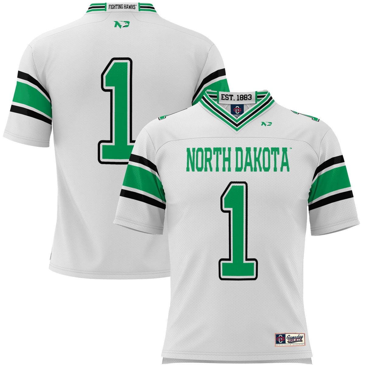 #1 North Dakota Endzone Football Jersey - White product image 2, provided for visual reference and product detail review