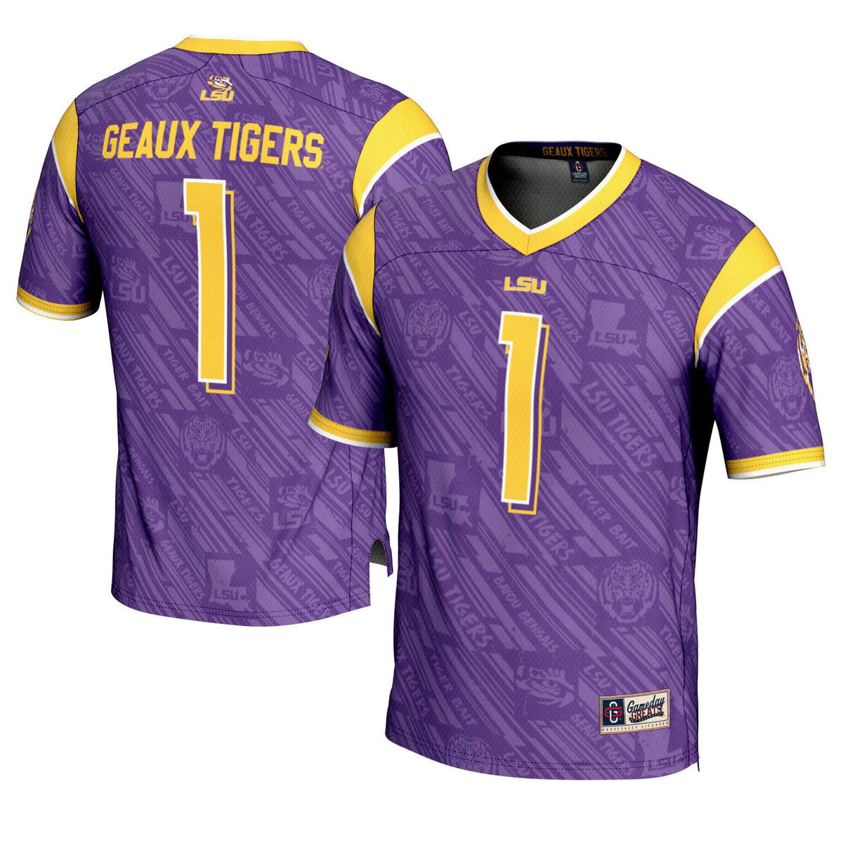 LSU Tigers #1 Purple Highlight Print Football Fashion Jersey product image 2, provided for visual reference and product