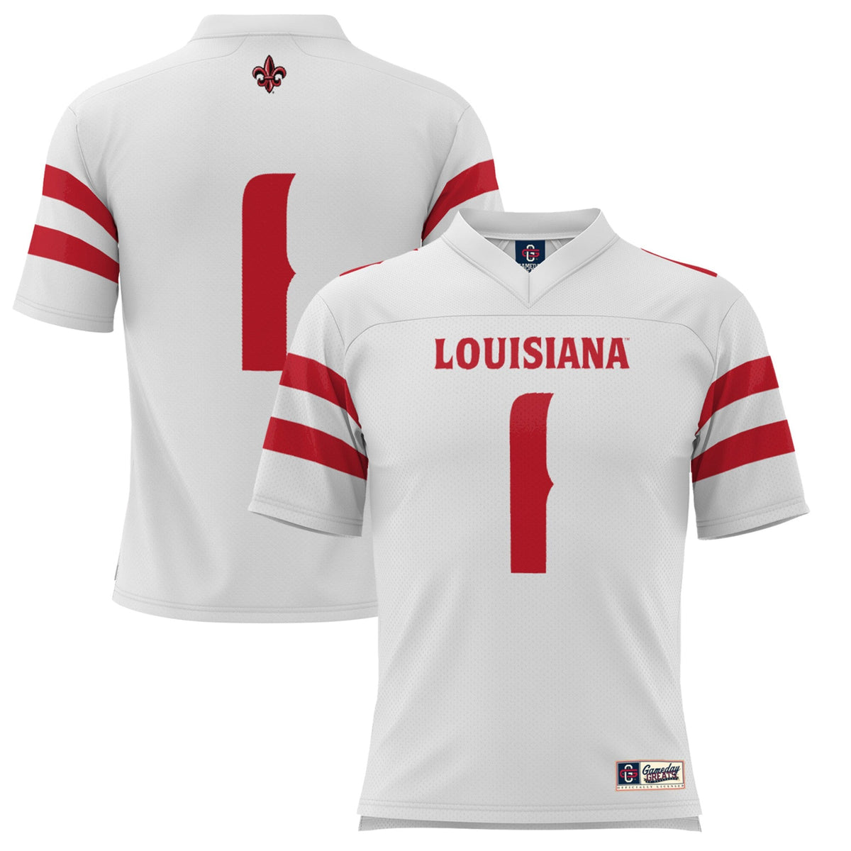 #1 Louisiana Ragin' Cajuns Football Jersey - White product image 2, provided for visual reference and product detail review