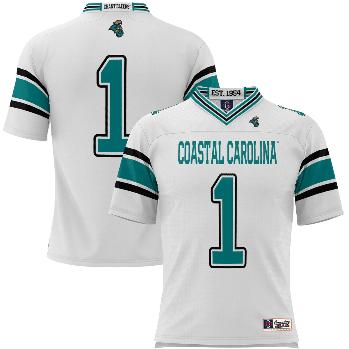 #1 Coastal Carolina Chanticleers Endzone Football Jersey - White product image 2, provided for visual reference and product