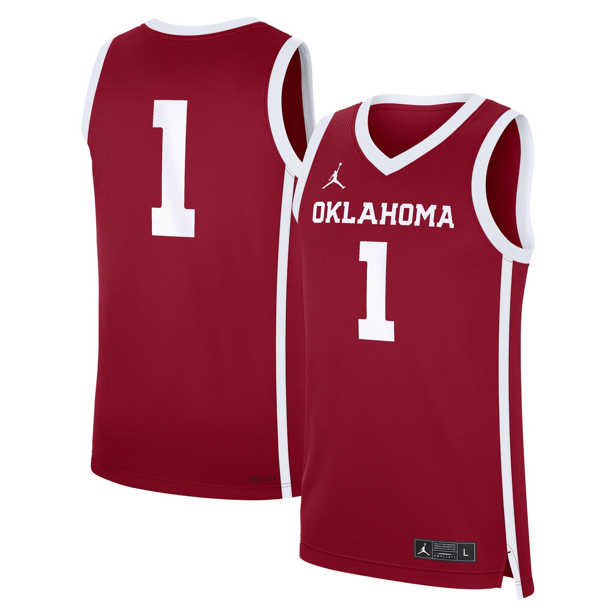 Oklahoma Sooners #1 Road Replica Basketball Jersey - Crimson product image 2, provided for visual reference and product