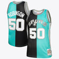 San Antonio Spurs David Robinson 1998 Split Swingman Jersey - Black/Teal product image 1, provided for visual reference and