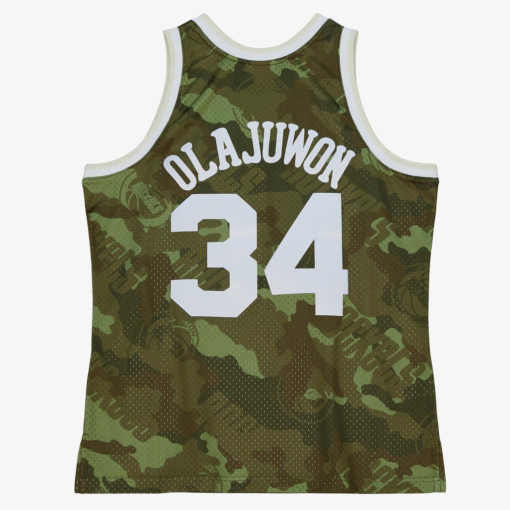 Houston Rockets Hakeem Olajuwon 1993 Ghost Camo Swingman Jersey - Green product image 4, provided for visual reference and