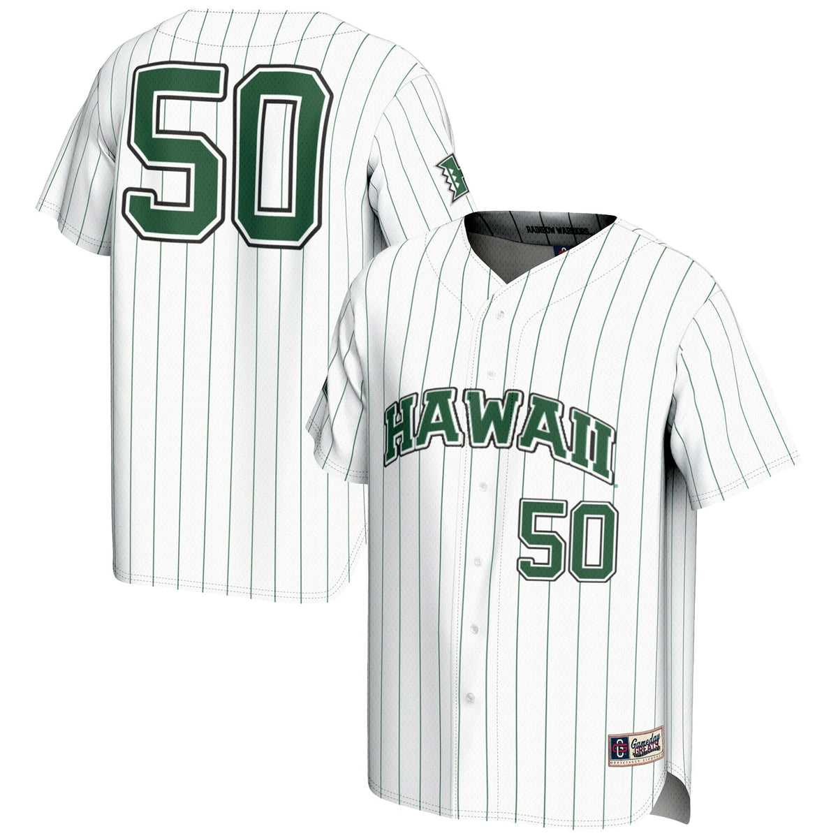 #1 Hawaii Rainbow Warriors Lightweight Baseball Jersey - White product image 1, provided for visual reference and product