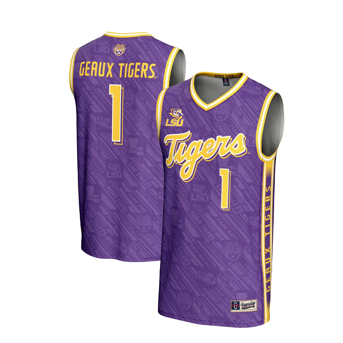 #1 LSU Tigers Lightweight Highlight Print Basketball Jersey - Purple product image 1, provided for visual reference and