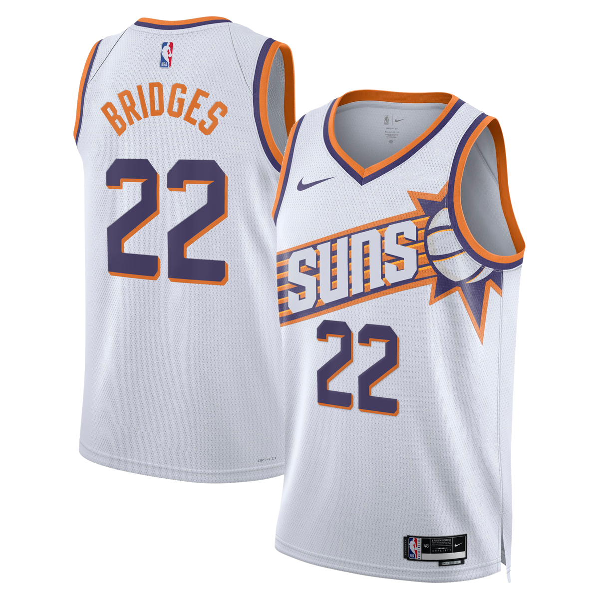 Phoenix Suns Association Edition Swingman Jersey - White - Miles Bridges product image 1, provided for visual reference and
