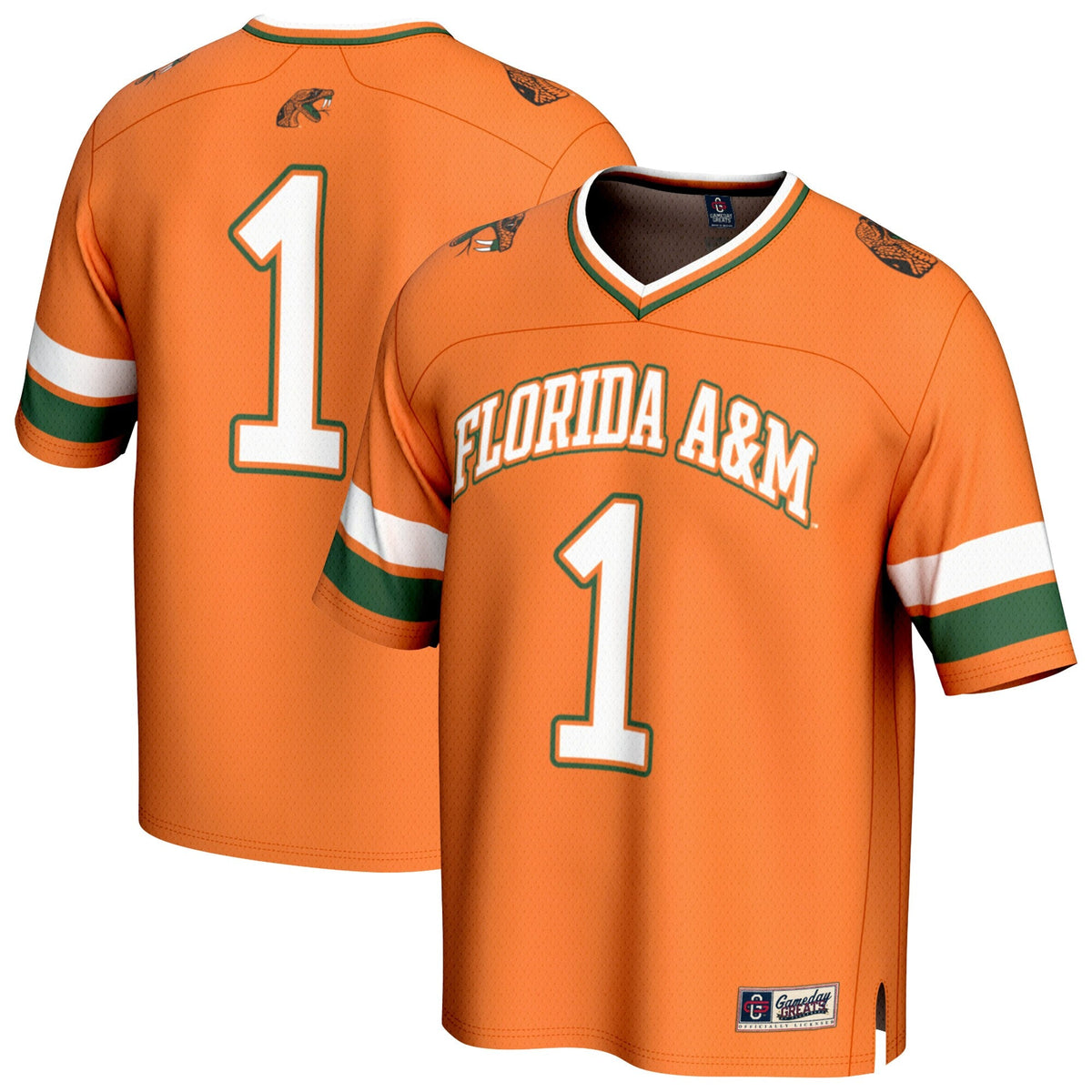 #1 Florida A&M Rattlers Collegiate Football Fashion Jersey - Orange product image 1, provided for visual reference and