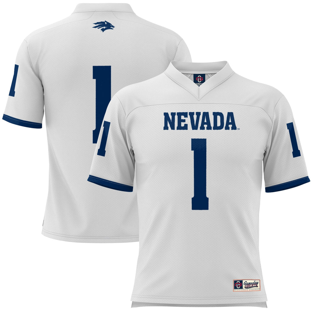 #1 Nevada Wolf Pack Football Jersey - White product image 1, provided for visual reference and product detail review