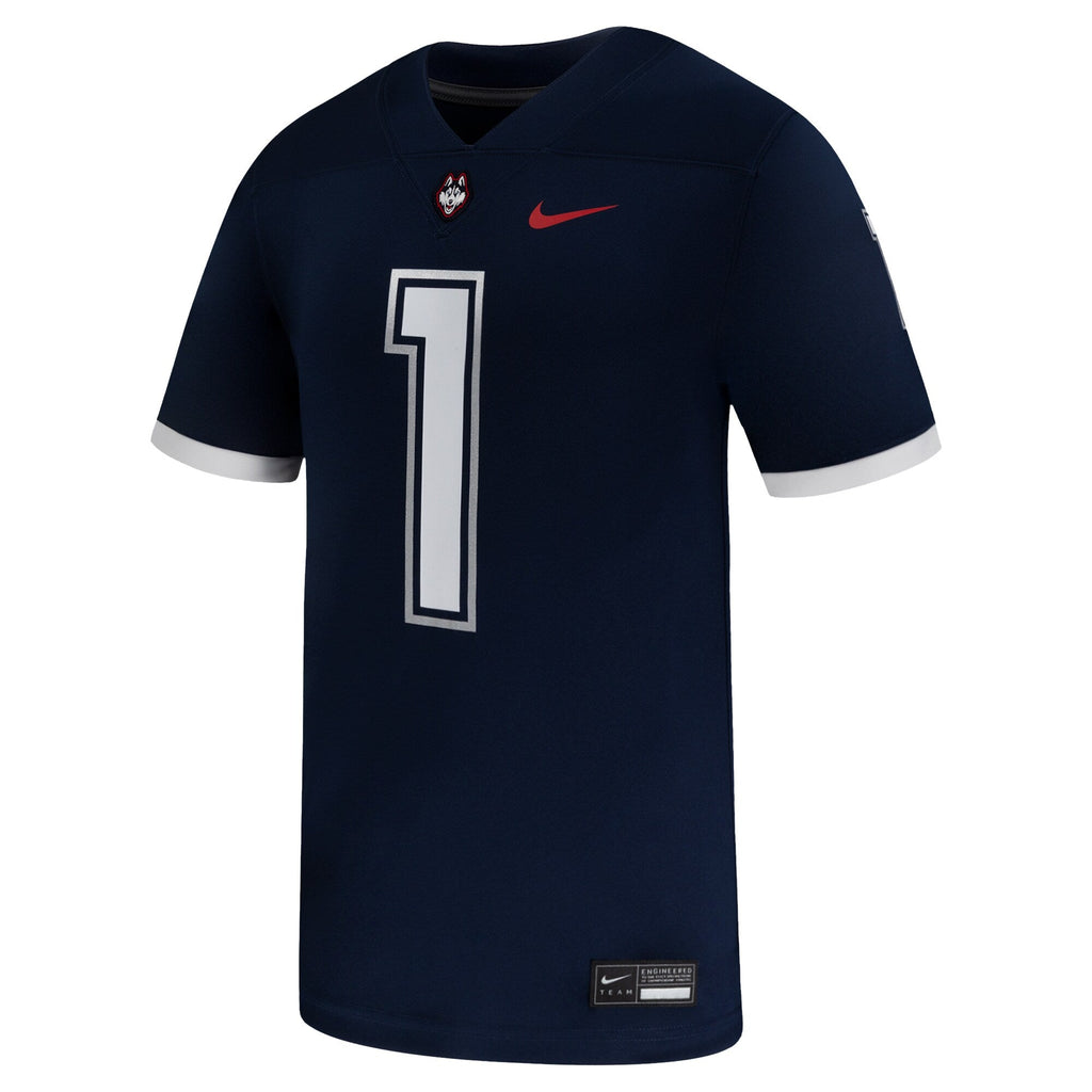 #1 Navy UConn Huskies Game Football Jersey product image 3, provided for visual reference and product detail review
