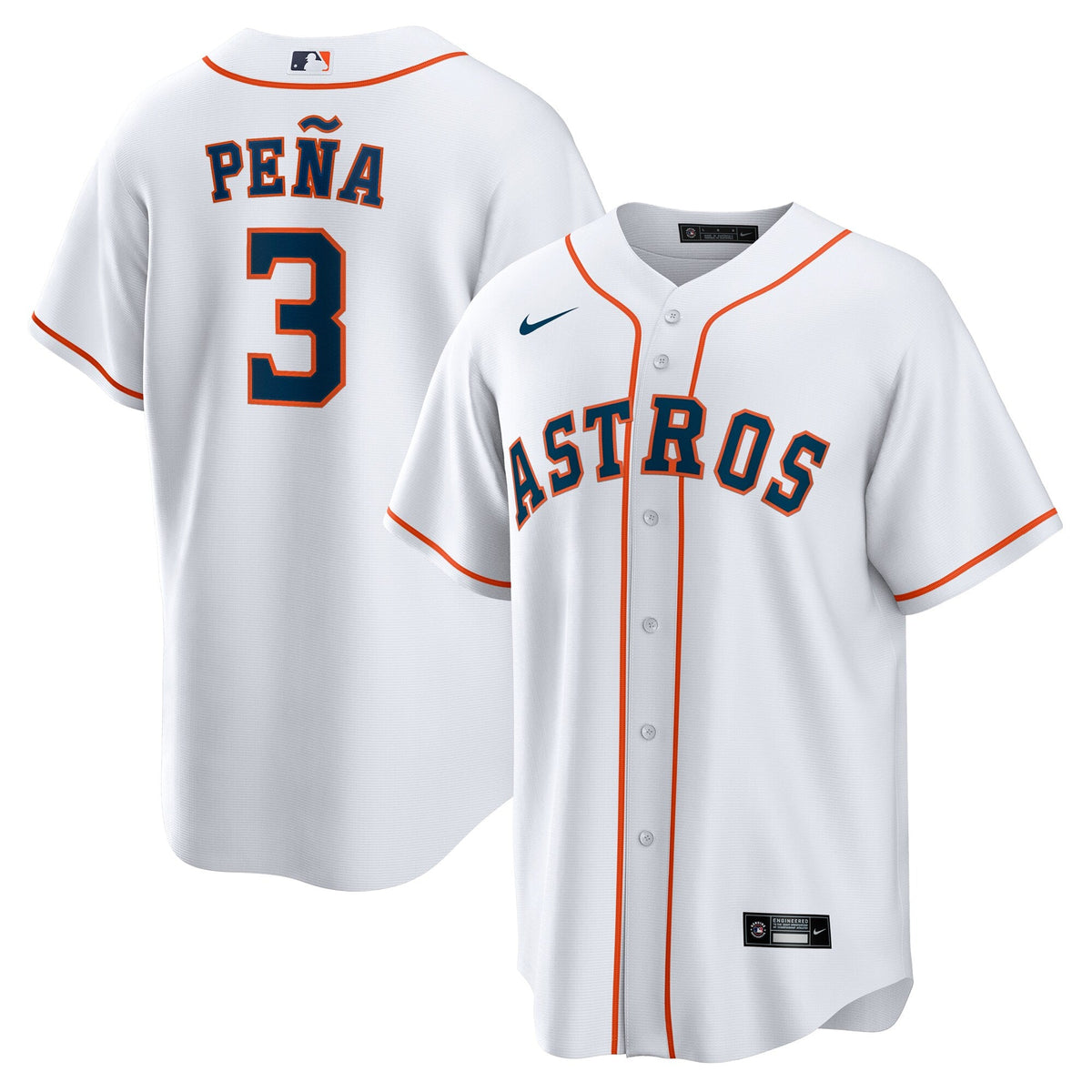 Houston Astros Jeremy Peña White Home Replica Jersey product image 1, provided for visual reference and product detail review