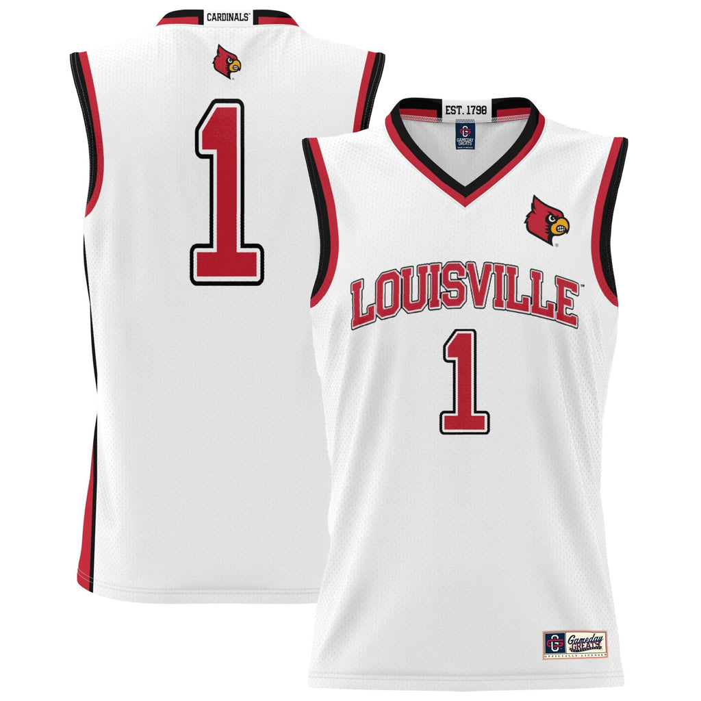 #1 Louisville Cardinals Lightweight Basketball Jersey - White product image 1, provided for visual reference and product