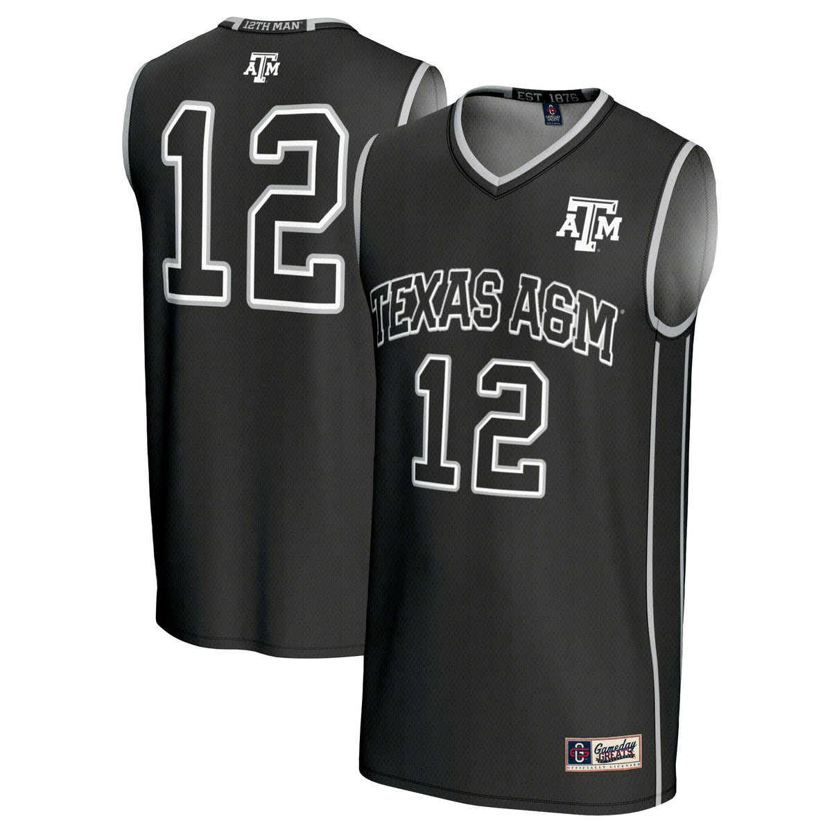 #12 Texas A&M Aggies Basketball Lightweight Fashion Jersey - Black product image 2, provided for visual reference and